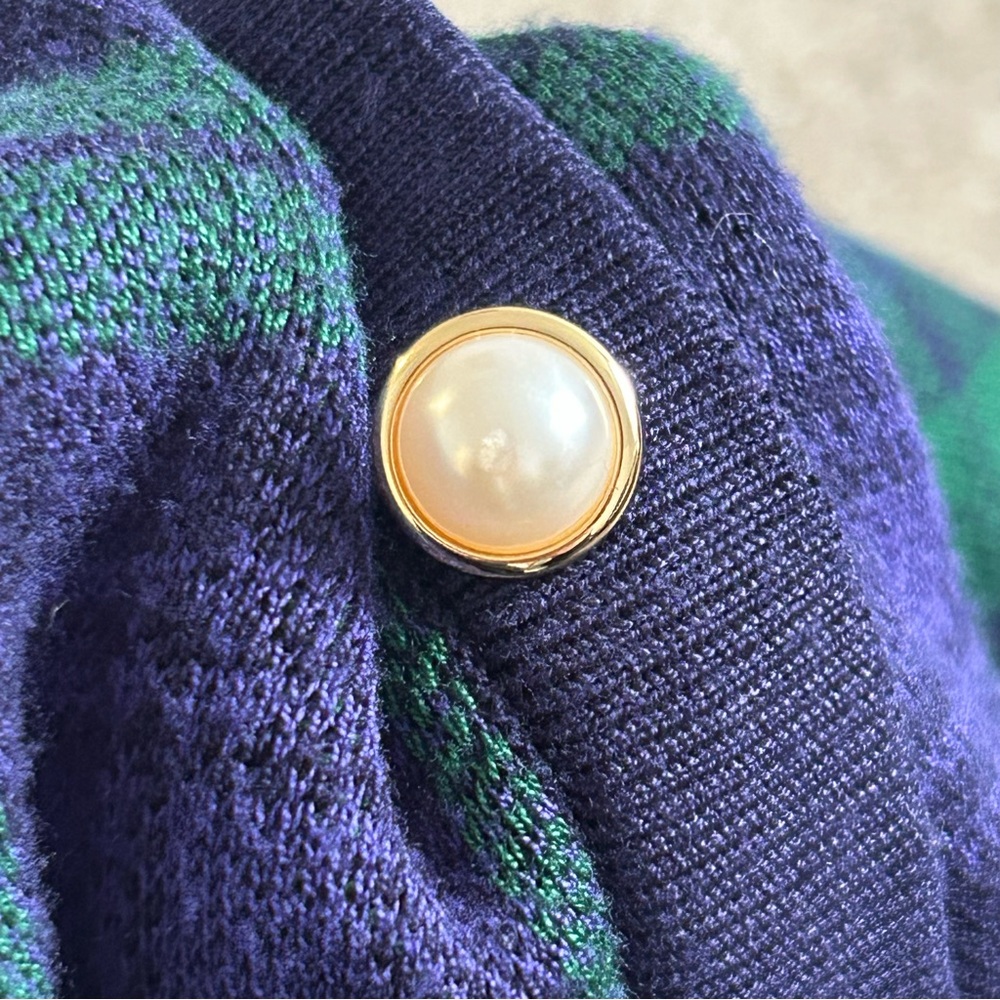 Taylor Navy and Green Plaid Soft and Warm, Long Sleeve Sweater Dress - Picture 5 of 5